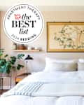 Bedroom with seal in upper left that reads: Apartment Therapy The Best List 2024 Bedding