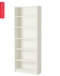 Tall white bookshelf with six shelves, labeled "Before" on the side.