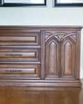Ornate wooden sideboard with carved doors and drawers, labeled "Before."