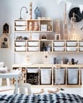 This neutral room has all the storage it needs using IKEA's Trofast system units, two of which are wall-mounted