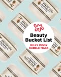 Milky Piggy Carbonated Bubble Clay Mask jars on a light blue background with "Beauty Bucket List" text.