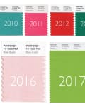 Pantone color swatches from 2008 to 2017, with a question mark for 2018.