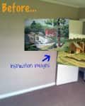 Empty room with beige walls and carpet, featuring two landscape paintings labeled "Inspiration images."