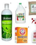 Biokleen Bac-Out, Heinz vinegar, Moso air purifying bag, Nature's Miracle spray, Arm & Hammer baking soda.