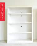 Two white, empty bookshelves with visible holes, labeled "Before" on the left.