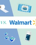 Target vs. Walmart comparison with household products like toilet paper, wipes, hand soap, and detergent.