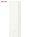 Tall white rectangular cabinet with a plain design, labeled "Before" in red text.