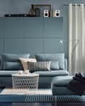 Living room in various shades of blue.