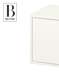 Plain white cube-shaped cabinet with a closed door, labeled "Before" in the top left corner.