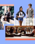 Collage of people in various settings, including a couple in a tropical room, two teens by a fence, and a group sitting on a floor.