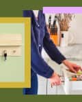 person reaching into a drawer thats semi organized, left hand side is an entrance key hanger