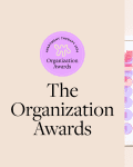 graphic showing organization awards seal and image of an entryway shelf