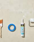 Painting supplies on drop cloth