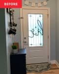 Before: Pale blue entryway with white door