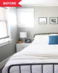 Before: Gray bedroom with iron bed