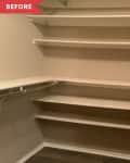 Before: beige closet with white shelves