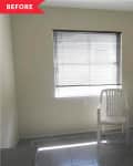 Before: Empty breakfast nook area with gray tile floor and beige walls