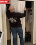 Before: Man removing doors from hall closet