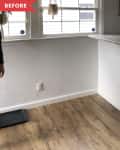 Before: Empty dining space with a half-wall featuring a bar counter