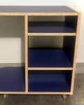 Before: IKEA cart with blue and wood finishes and three shelves