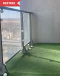 Before: Bare balcony with faux grass on the floor