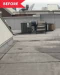 Before: Barren rooftop with ventilation unit in middle
