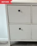 Before: White IKEA Hemnes with basic round pulls