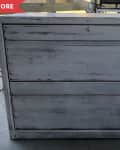 Distressed white wooden dresser with three drawers, labeled "Before."