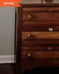 Before: vintage wood dresser with keyholes on the drawer fronts