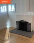 Before: white fireplace next to white wall