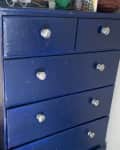 Before: Blue dresser with silver knobs