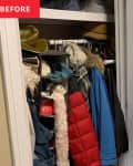 overstuffed, disorganized closet before makeover