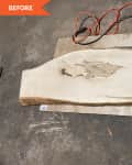 Before: Slab of wood on floor