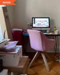 Before: pink chair at a small desk