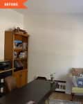 Before: White walls with bookshelf and lamp