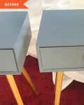 Before: Gray nightstand with tapered legs