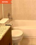 Before: white tub next to white toilet