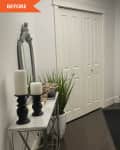 Before: an entryway with white closet doors