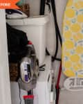 Before: Small cluttered laundry room