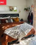 Before: Boho bedroom with geometric headboard