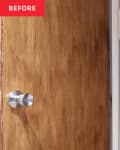 Before: Brown door with silver handle