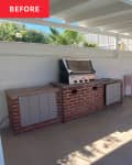 Brick barbecue area in back yard before renovation.