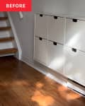 IKEA wall-mounted shoe storage cabinet before refurbishing