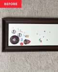 Full length framed mirror with stickers on it before makeover
