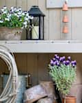 Potting table with gardening supplies