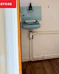 Bathroom before and after renovation, redecoration.