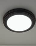 Flush mount light on ceiling.