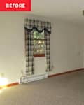 Living room from converted garage gets gallery wall.