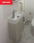 White bathroom before renovation.