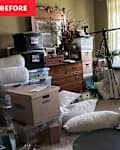 Clutter in home office before renovation.